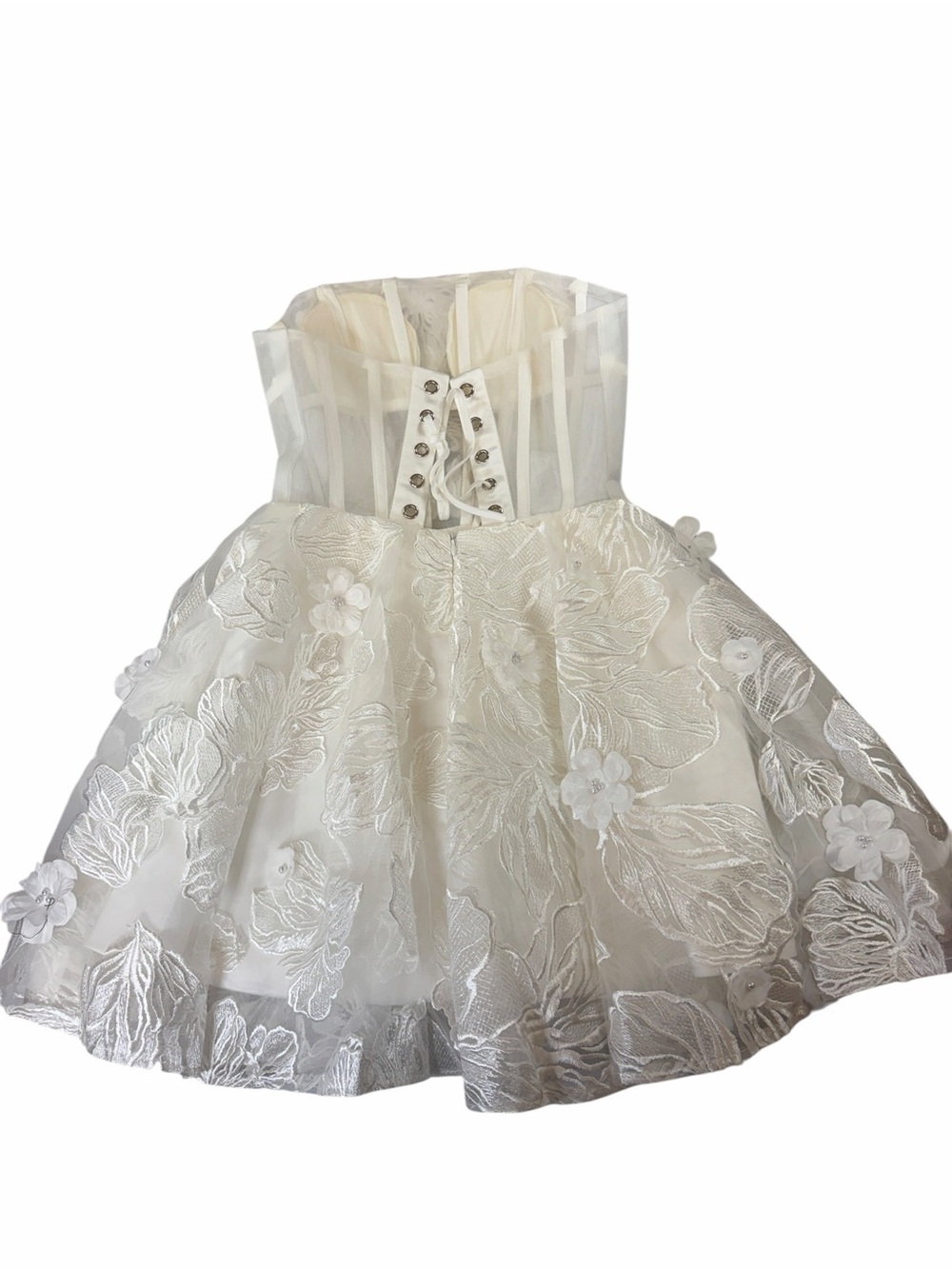 Strapless White Floral Lace Party Dress - Picture 4 of 8